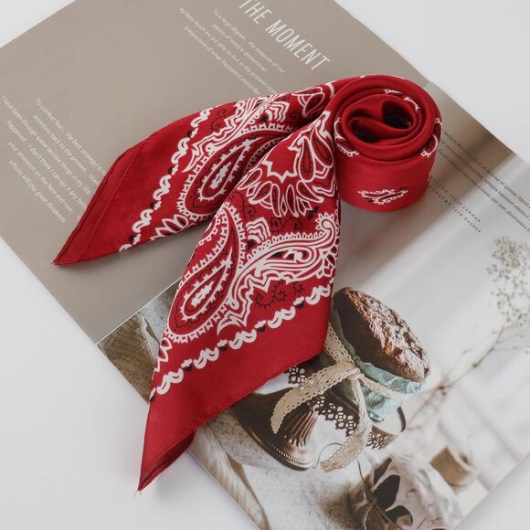 ⚡Men B-Wine Red Necktie 27.5 Inches Cowboy Scarves Pocket Square Silk Bandanas - Picture 6 of 8